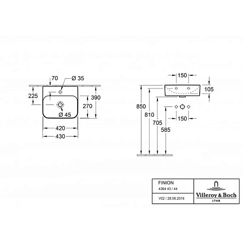Раковина Villeroy & Boch Finion 39 x 43 см CeramicPlus 436444R1 Раковина Villeroy & Boch Finion 39 x 43 см CeramicPlus 436444R1