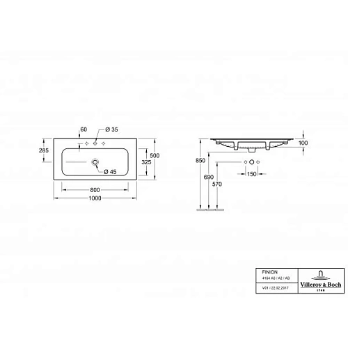 Раковина Villeroy & Boch Finion 50 x 100 см CeramicPlus 4164A2R1 мебельная Раковина Villeroy & Boch Finion 50 x 100 см CeramicPlus 4164A2R1 мебельная
