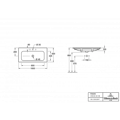 Раковина Villeroy & Boch Finion 50 x 100 см CeramicPlus 4164ABR1 мебельная Раковина Villeroy & Boch Finion 50 x 100 см CeramicPlus 4164ABR1 мебельная