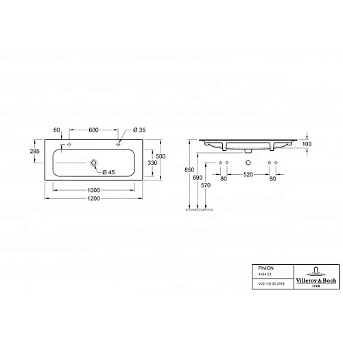 Раковина Villeroy & Boch Finion 50 x 120 см CeramicPlus 4164C1R1 мебельная Раковина Villeroy & Boch Finion 50 x 120 см CeramicPlus 4164C1R1 мебельная