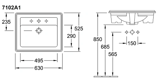 Раковина Villeroy & Boch Hommage 52.5 x 63 см CeramicPlus 7102A1R1 встраиваемая Раковина Villeroy & Boch Hommage 52.5 x 63 см CeramicPlus 7102A1R1 встраиваемая