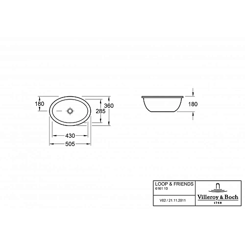 Раковина Villeroy & Boch Loop & Friends 36 x 50.5 см CeramicPlus 616110R1 под столешницу Раковина Villeroy & Boch Loop & Friends 36 x 50.5 см CeramicPlus 616110R1 под столешницу