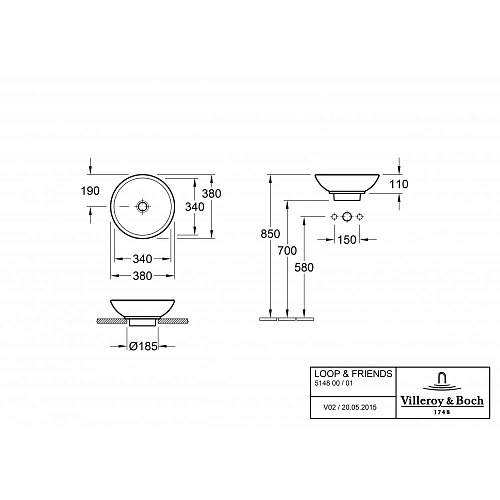 Раковина Villeroy & Boch Loop & Friends 38 x 38 см 514800R1 накладная Раковина Villeroy & Boch Loop & Friends 38 x 38 см 514800R1 накладная