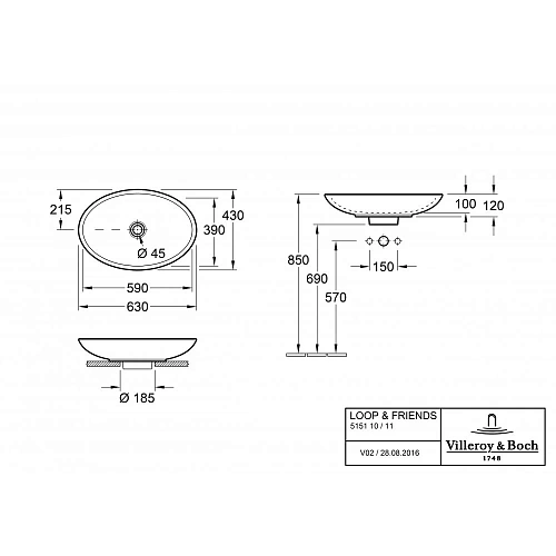Раковина Villeroy & Boch Loop & Friends 43 x 63 см CeramicPlus 515110R1 накладная Раковина Villeroy & Boch Loop & Friends 43 x 63 см CeramicPlus 515110R1 накладная