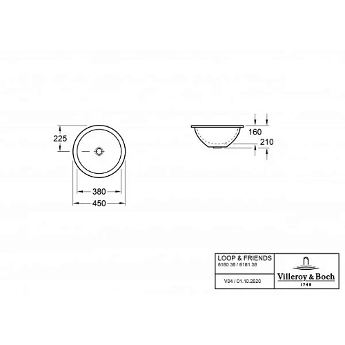 Раковина Villeroy & Boch Loop & Friends 45 x 45 см 61803801 под столешницу Раковина Villeroy & Boch Loop & Friends 45 x 45 см 61803801 под столешницу