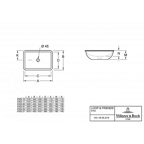 Раковина Villeroy & Boch Loop & Friends 45 x 67.5 см 61632101 под столешницу Раковина Villeroy & Boch Loop & Friends 45 x 67.5 см 61632101 под столешницу