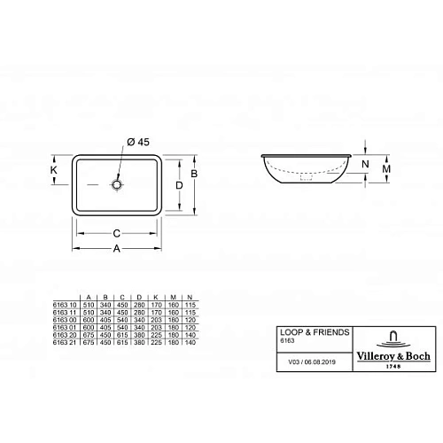 Раковина Villeroy & Boch Loop & Friends 45 x 67.5 см 61632101 под столешницу Раковина Villeroy & Boch Loop & Friends 45 x 67.5 см 61632101 под столешницу