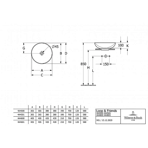 Раковина Villeroy & Boch Loop&Friends 42 x 42 см CeramicPlus 4A4601R1 накладная Раковина Villeroy & Boch Loop&Friends 42 x 42 см CeramicPlus 4A4601R1 накладная