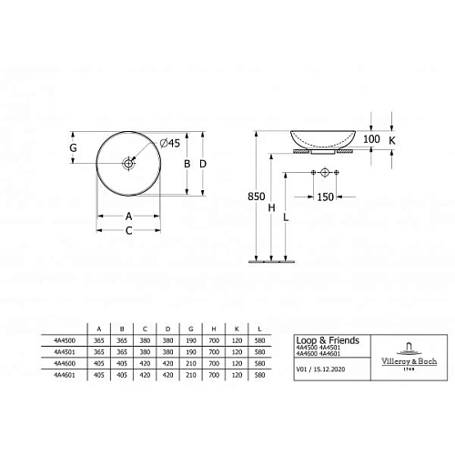 Раковина Villeroy & Boch Loop&Friends 42 x 42 см CeramicPlus 4A4601R1 накладная Раковина Villeroy & Boch Loop&Friends 42 x 42 см CeramicPlus 4A4601R1 накладная