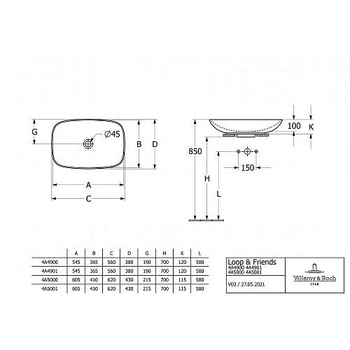 Раковина Villeroy & Boch Loop&Friends 62 x 42 см 4A500101 накладная Раковина Villeroy & Boch Loop&Friends 62 x 42 см 4A500101 накладная