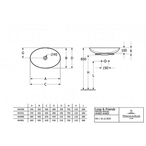 Раковина Villeroy & Boch Loop&Friends 62 x 42 см Graphite CeramicPlus 4A4800i4 накладная Раковина Villeroy & Boch Loop&Friends 62 x 42 см Graphite CeramicPlus 4A4800i4 накладная