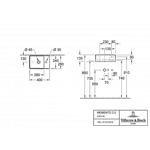 Раковина Villeroy & Boch Memento 2.0 26 x 40 см 432340R1 Раковина Villeroy & Boch Memento 2.0 26 x 40 см 432340R1