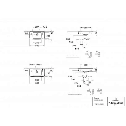 Раковина Villeroy & Boch O.novo 50 x 25 см CeramicPlus 4342L5T2 компактная Раковина Villeroy & Boch O.novo 50 x 25 см CeramicPlus 4342L5T2 компактная