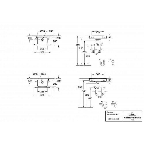 Раковина Villeroy & Boch O.novo 50 x 25 см CeramicPlus 4342R5T2 компактная Раковина Villeroy & Boch O.novo 50 x 25 см CeramicPlus 4342R5T2 компактная