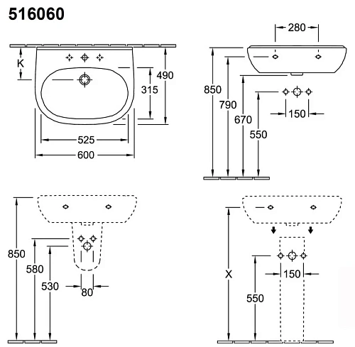 Раковина Villeroy & Boch O.Novo 51606001 (5160 60 01) Раковина Villeroy & Boch O.Novo 51606001 (5160 60 01)