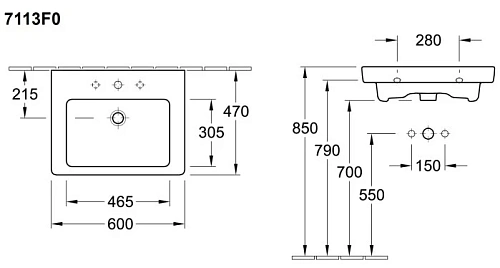 Раковина Villeroy & Boch Subway 2.0 7113F001 (7113 F0 01) Раковина Villeroy & Boch Subway 2.0 7113F001 (7113 F0 01)