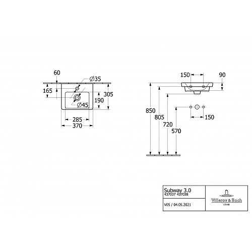Раковина Villeroy & Boch Subway 3.0 37 x 30.5 см 43703701 компактная Раковина Villeroy & Boch Subway 3.0 37 x 30.5 см 43703701 компактная