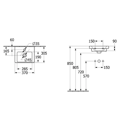 Раковина Villeroy & Boch Subway 3.0 37 x 30.5 см 437038R1 компактная Раковина Villeroy & Boch Subway 3.0 37 x 30.5 см 437038R1 компактная
