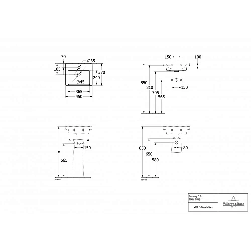 Раковина Villeroy & Boch Subway 3.0 45 x 37 см 4370FK01 компактная Раковина Villeroy & Boch Subway 3.0 45 x 37 см 4370FK01 компактная