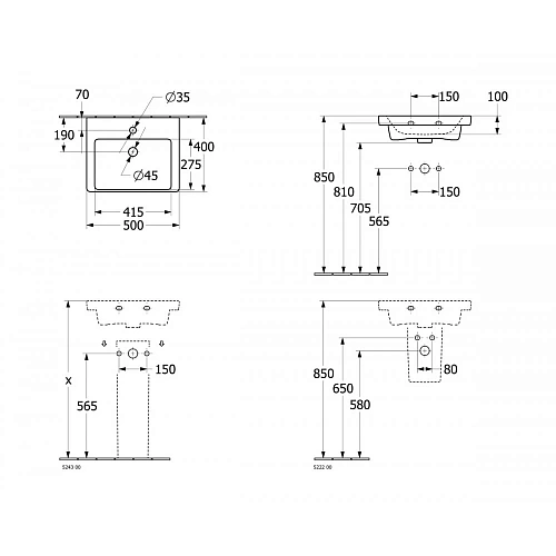 Раковина Villeroy & Boch Subway 3.0 50 x 40 см 437050R1 компактная Раковина Villeroy & Boch Subway 3.0 50 x 40 см 437050R1 компактная