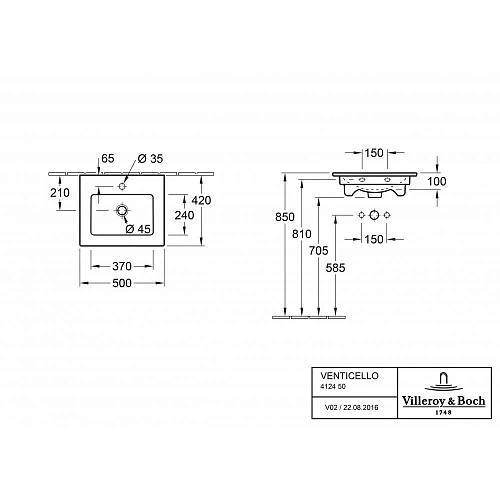 Раковина Villeroy & Boch Venticello 42 x 50 см 412450R1 Раковина Villeroy & Boch Venticello 42 x 50 см 412450R1