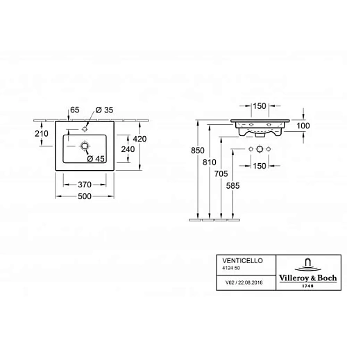 Раковина Villeroy & Boch Venticello 42 x 50 см 412450R1 Раковина Villeroy & Boch Venticello 42 x 50 см 412450R1