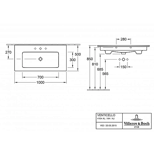 Раковина Villeroy & Boch Venticello 50 x 100 см 4104AJ01 Раковина Villeroy & Boch Venticello 50 x 100 см 4104AJ01