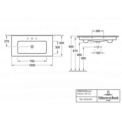 Раковина Villeroy & Boch Venticello 50 x 100 см 4104AJ01 Раковина Villeroy & Boch Venticello 50 x 100 см 4104AJ01