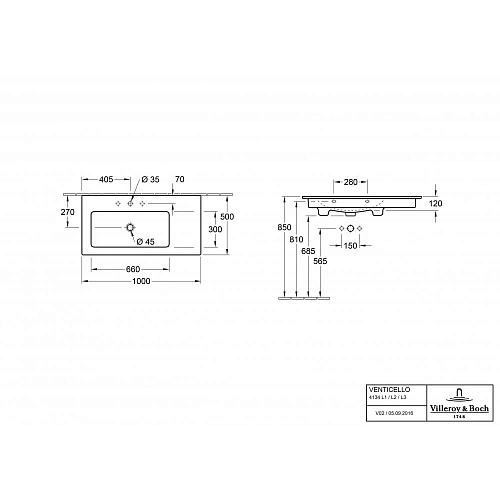 Раковина Villeroy & Boch Venticello 50 x 100 см 4134L101 Раковина Villeroy & Boch Venticello 50 x 100 см 4134L101