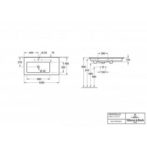 Раковина Villeroy & Boch Venticello 50 x 100 см 4134L101 Раковина Villeroy & Boch Venticello 50 x 100 см 4134L101