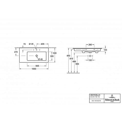 Раковина Villeroy & Boch Venticello 50 x 100 см 4134R1R1 Раковина Villeroy & Boch Venticello 50 x 100 см 4134R1R1
