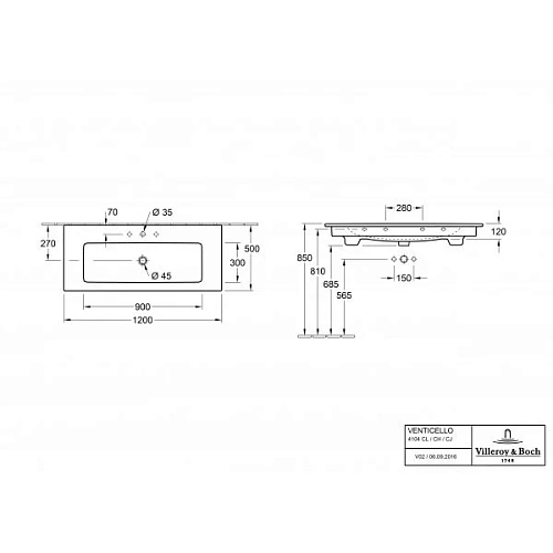 Раковина Villeroy & Boch Venticello 50 x 120 см 4104CLR1 Раковина Villeroy & Boch Venticello 50 x 120 см 4104CLR1