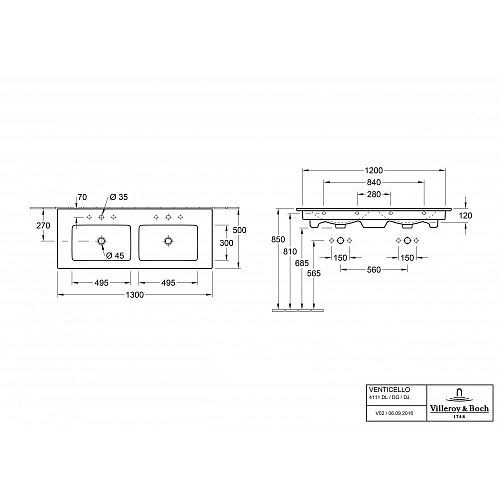 Раковина Villeroy & Boch Venticello 50 x 130 см 4111DJ01 Раковина Villeroy & Boch Venticello 50 x 130 см 4111DJ01