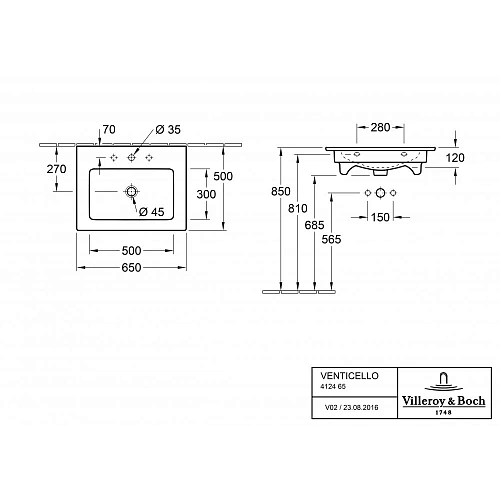Раковина Villeroy & Boch Venticello 50 x 65.5 см 41246501 Раковина Villeroy & Boch Venticello 50 x 65.5 см 41246501