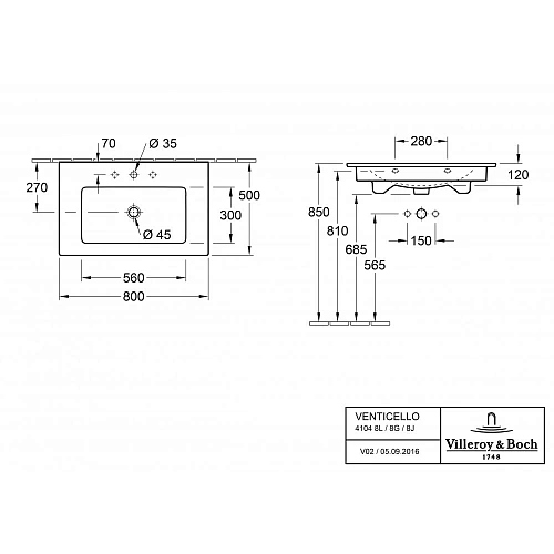 Раковина Villeroy & Boch Venticello 50 x 80 см 41048J01 Раковина Villeroy & Boch Venticello 50 x 80 см 41048J01