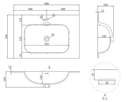 Раковина Vincea Elise VCB-4EL800MW, Corian белый матовый Раковина Vincea Elise VCB-4EL800MW, Corian белый матовый