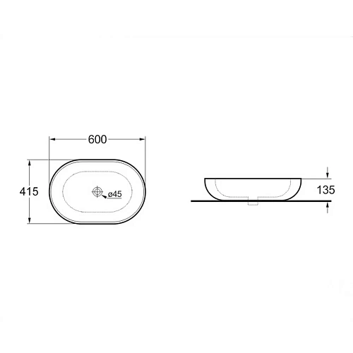 Раковина Vincea VBS-113MA, 600x415x135 керамическая, накладная, цвет антрацит матовый Раковина Vincea VBS-113MA, 600x415x135 керамическая, накладная, цвет антрацит матовый