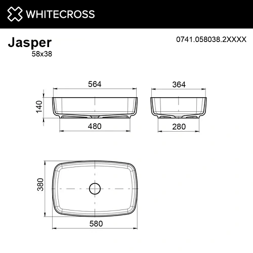 Раковина WHITECROSS Jasper 0741.058038.2XXXX 58x38 RAL матовый из искусственного камня Раковина WHITECROSS Jasper 0741.058038.2XXXX 58x38 RAL матовый из искусственного камня