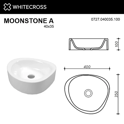 Раковина WHITECROSS Moonstone A 40x35 (белый глянец) 0727.040035.100 Раковина WHITECROSS Moonstone A 40x35 (белый глянец) 0727.040035.100