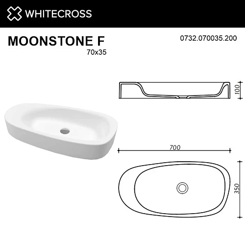 Раковина WHITECROSS Moonstone F 70x35 (белый мат) 0732.070035.200 Раковина WHITECROSS Moonstone F 70x35 (белый мат) 0732.070035.200