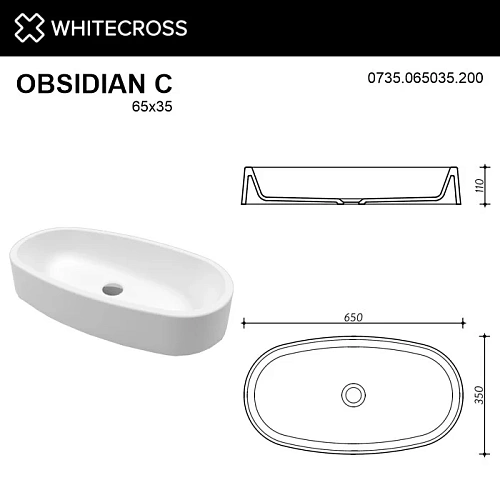 Раковина WHITECROSS Obsidian C 65x35 (белый мат) 0735.065035.200 Раковина WHITECROSS Obsidian C 65x35 (белый мат) 0735.065035.200