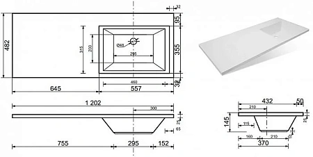 Раковина Эстет Даллас ФР-00001528 правая 1200х480 накладная Раковина Эстет Даллас ФР-00001528 правая 1200х480 накладная