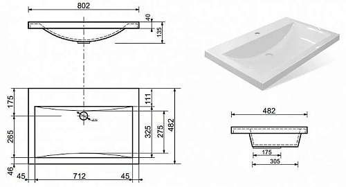 Раковина Эстет Монако 80 ФР-00002611 800х480 накладная Раковина Эстет Монако 80 ФР-00002611 800х480 накладная