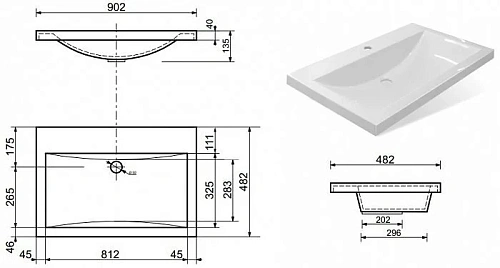 Раковина Эстет Монако 90 ФР-00002610 900х480 накладная Раковина Эстет Монако 90 ФР-00002610 900х480 накладная