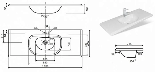 Раковина Эстет Оливия 120 ФР-00000797 1200х450 накладная Раковина Эстет Оливия 120 ФР-00000797 1200х450 накладная