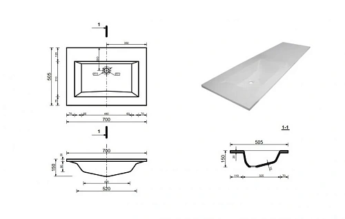 Раковина Эстет Рава 70 L из литьевого мрамора ФР-00001322 левая Раковина Эстет Рава 70 L из литьевого мрамора ФР-00001322 левая