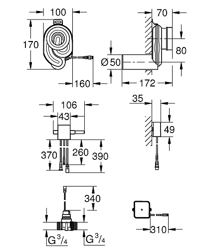 Сифон для писсуара GROHE с температурным датчиком, 230V (39368000) Сифон для писсуара GROHE с температурным датчиком, 230V (39368000)
