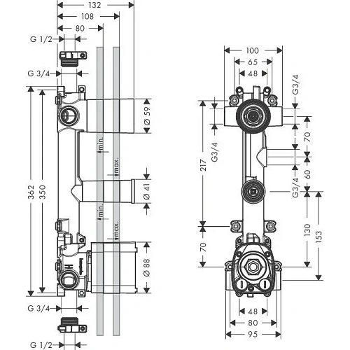 Скрытая часть термостата Axor Citterio E 36701180 для 2-х потребителей Скрытая часть термостата Axor Citterio E 36701180 для 2-х потребителей