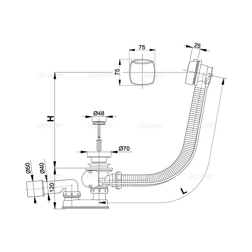 Слив-перелив Alcaplast A51CR-120 (длина 120 cм) автомат, хромированный Слив-перелив Alcaplast A51CR-120 (длина 120 cм) автомат, хромированный