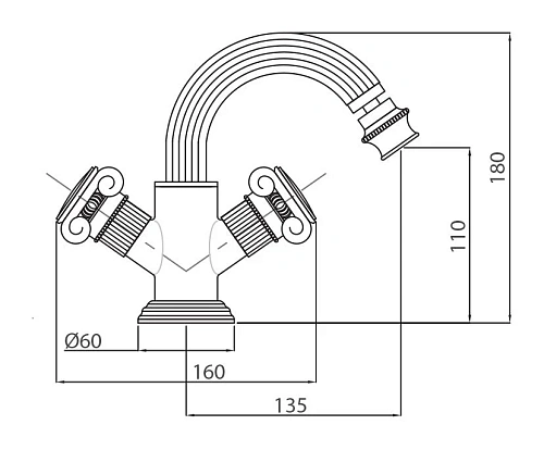 Смеситель для биде CEZARES APHRODITE-BS2-01-Bi с донным клапаном, хром, ручки белые Смеситель для биде CEZARES APHRODITE-BS2-01-Bi с донным клапаном, хром, ручки белые